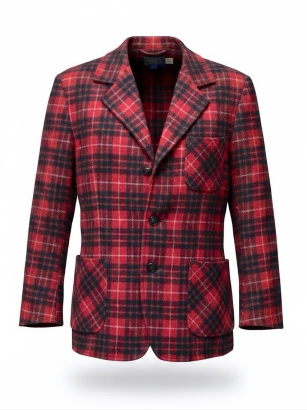 PENDLETON Red Navy Wool Plaid 49ers Jacket Blazer 3 Button Size Medium VINTAGE